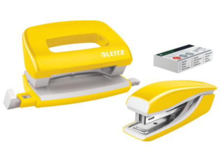LEITZ Kit mini agrafeuse et perforateur Nexxt WOW, jaune
