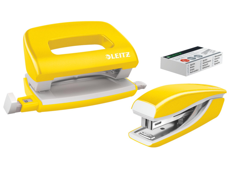 LEITZ Kit mini agrafeuse et perforateur Nexxt WOW, jaune