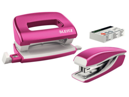 LEITZ kit mini agrafeuse et perforateur Nexxt WOW, rose