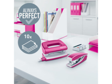 LEITZ kit mini agrafeuse et perforateur Nexxt WOW, rose