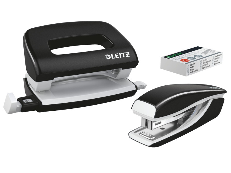 LEITZ Kit mini agrafeuse et perforateur Nexxt WOW, noir