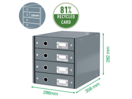 LEITZ Bloc de classement Click & Store WOW, 4 tiroirs, vert