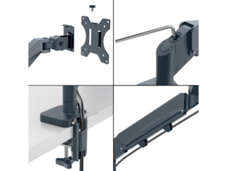 LEITZ Bras simple pour écran Ergo, gris velours