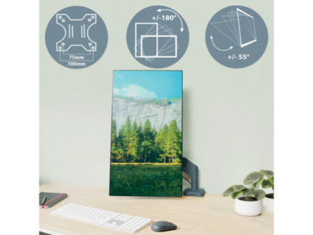 LEITZ Bras simple pour écran Ergo, gris velours