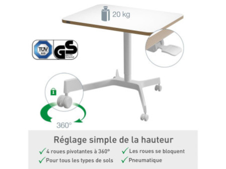 LEITZ Bureau assis-debout Ergo Compact, avec roulettes,blanc