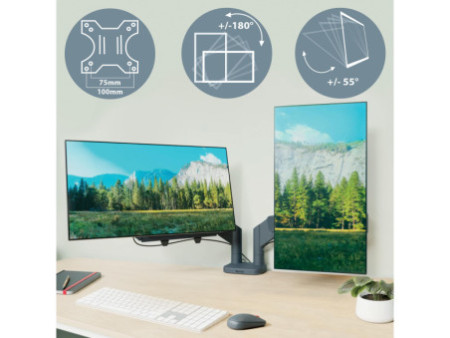 LEITZ Bras double pour écrans Ergo Dual, gris foncé