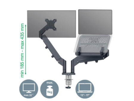 LEITZ Bras pour écran Ergo avec support ordinateur portable