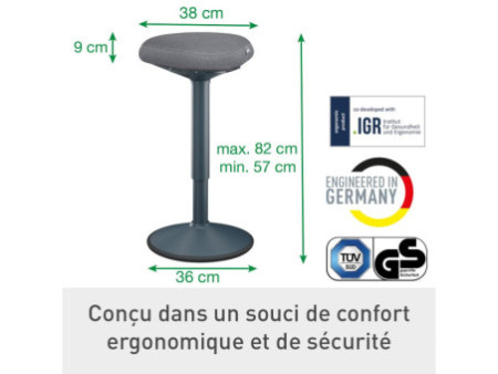 LEITZ Tabouret assis-debout Ergo Active, assise confort,gris