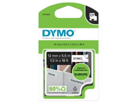 DYMO Ruban d'étiquette D1 noir/blanc,12mm x 5,5m