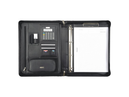 Alassio serviette classeur 'BOSA', A4, cuir nappa, noir