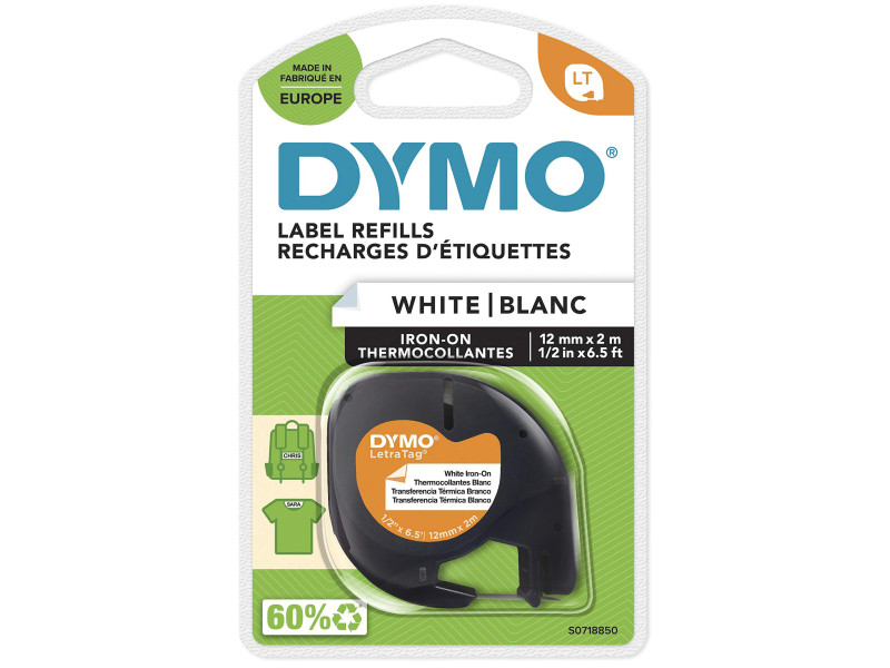 DYMO Ruban d'étiquette LetraTag, repassable, 12 mm x 2 m