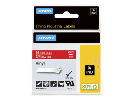 DYMO RHINO Etiquette industrielle en vinyle blanc/rouge