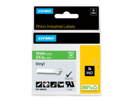 DYMO RHINO Etiquette industrielle en vinyle, blanc/vert