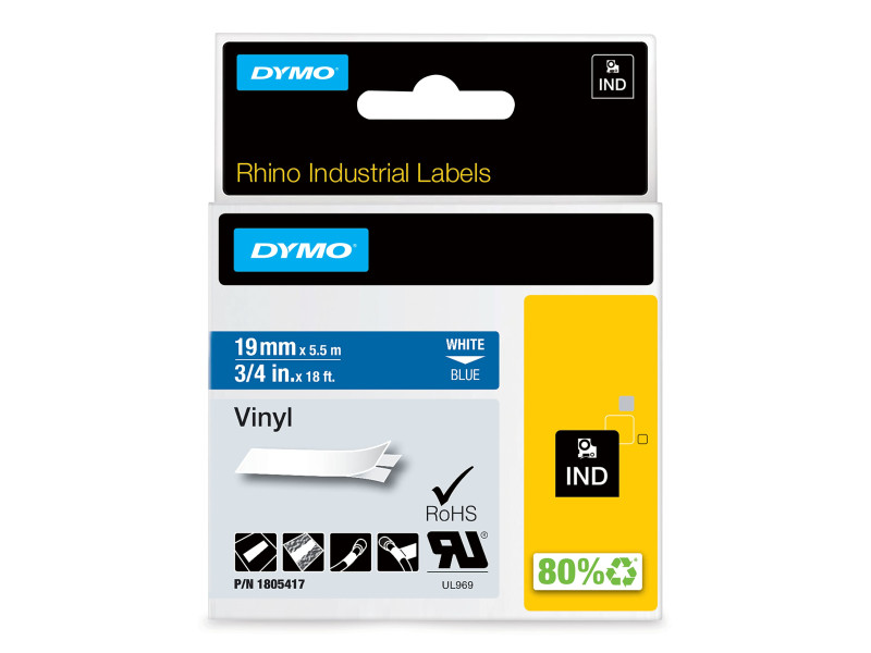 DYMO RHINO Etiquette industrielle en vinyle blanc/bleu