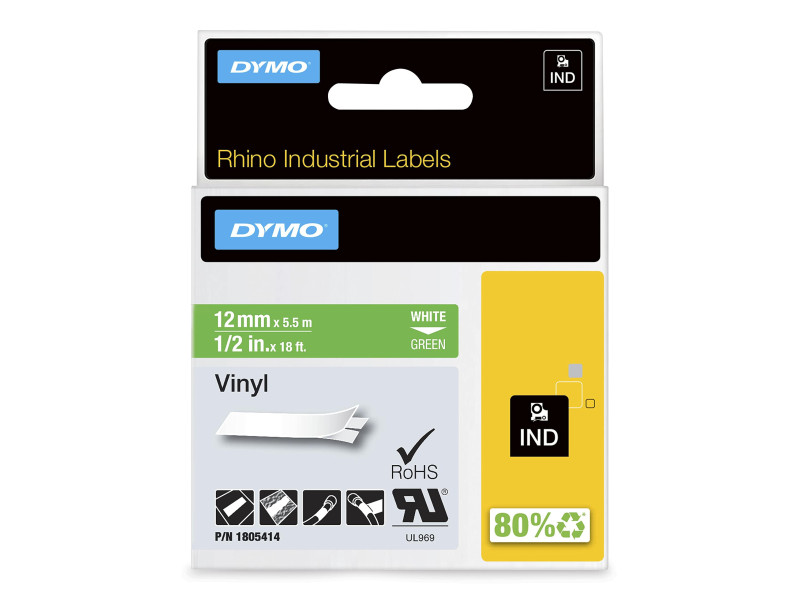 DYMO RHINO Etiquette industrielle en vinyle blanc/vert