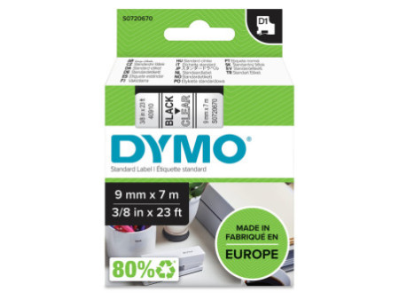 DYMO Ruban d'étiquette D1 noir/transparent,