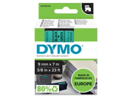 DYMO Ruban d'étiquette D1 noir/vert, 9 mm x 7 m