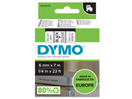DYMO Ruban d'étiquette D1 noir/transparent,
