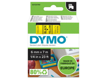DYMO Ruban d'étiquette D1 noir/jaune, 6 mm x 7 m
