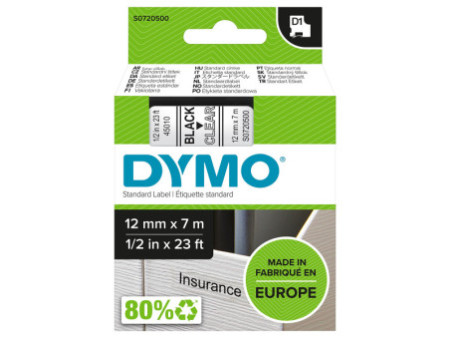 DYMO Ruban d'étiquette D1 noir/transparent,