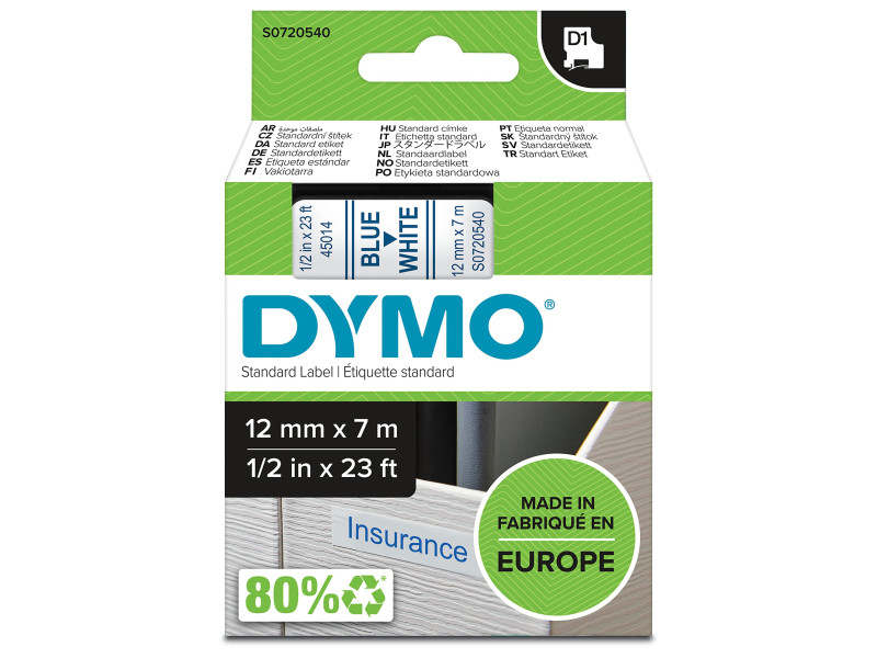 DYMO Ruban d'étiquette D1 bleu/blanc,12 mm x 7 m