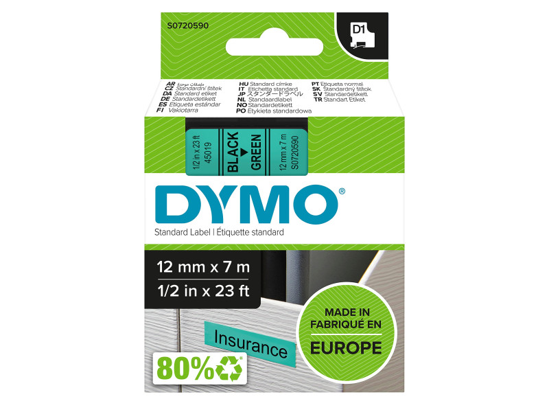 DYMO Ruban d'étiquette D1 noir/vert, 12 mm x 7 m