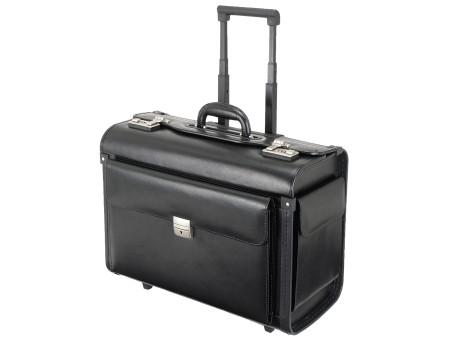 Alassio Valise pilote 'SILVANA', cuir, avec trolley, noir