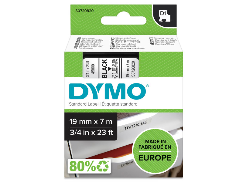DYMO Ruban d'étiquette D1 noir/transparent,