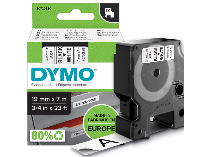 DYMO Ruban d'étiquette D1 noir/blanc,19 mm x 7 m