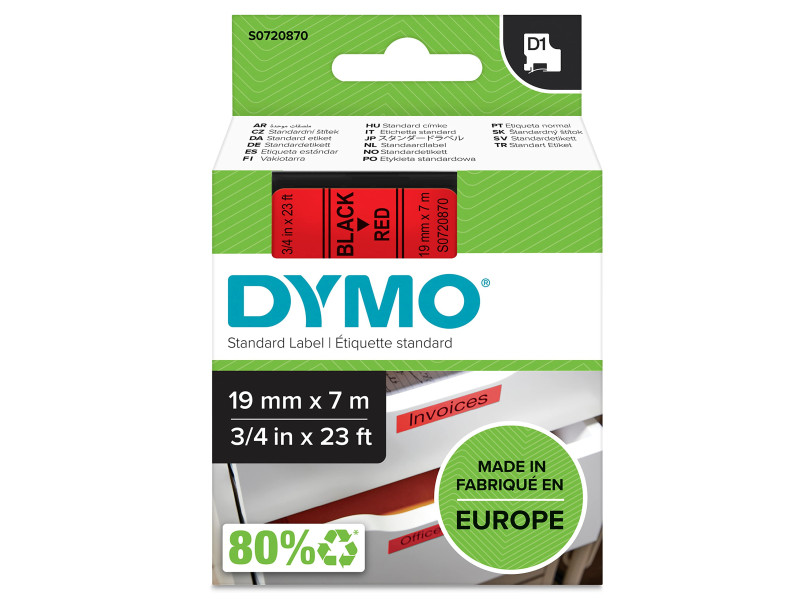 DYMO Ruban d'étiquette noir/rouge,19 mm x 7 m