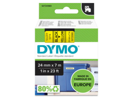 DYMO Ruban d'étiquette D1 noir/jaune,24 mm x 7 m