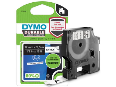 DYMO Ruban d'étiquette D1 noir/blanc, 12 mm x 5,5 m