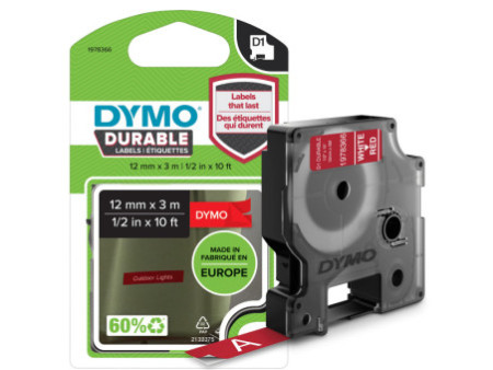 DYMO Ruban d'étiquette D1 blanc/rouge, 12 mm x 3m