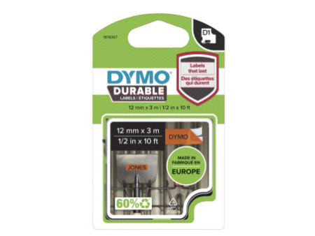 DYMO Ruban d'étiquette D1 noir/orange, 12 mm x 3 m