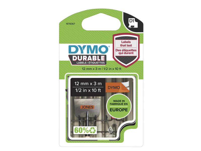 DYMO Ruban d'étiquette D1 noir/orange, 12 mm x 3 m