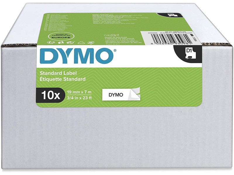 DYMO Ruban d'étiquette D1, 19mm x7 m, pack de 10