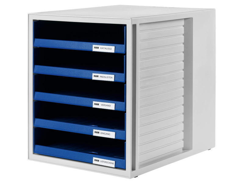 HAN Module de classement, 5 tiroirs ouverts, gris/bleu