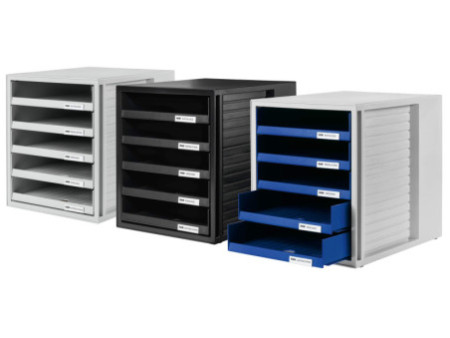HAN Module de classement, 5 tiroirs ouverts, gris/bleu