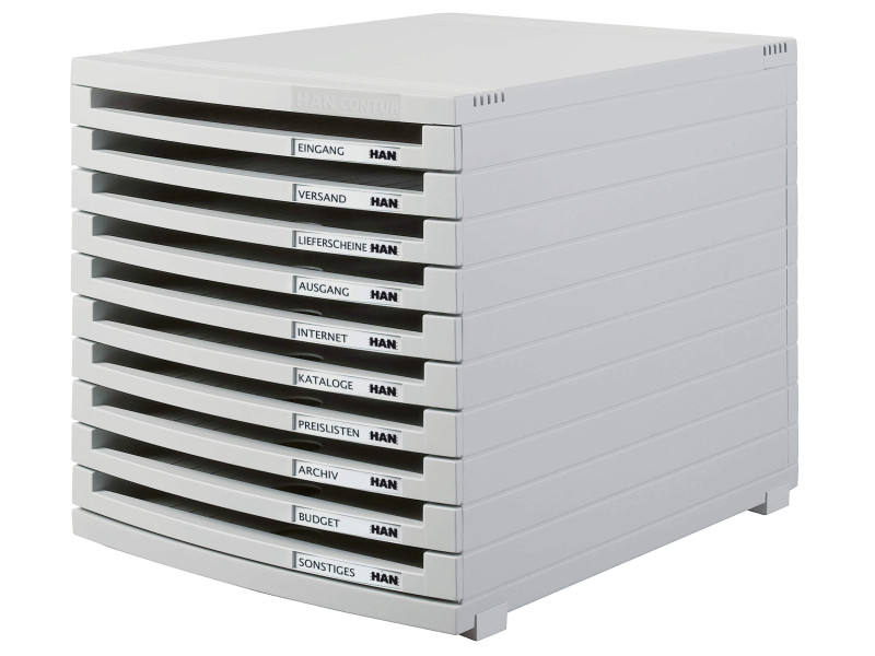 HAN Module de classement CONTUR, 10 tiroirs ouverts, gris