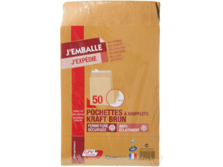 GPV Pochettes à soufflets, C4, 229 x 324 mm, kraft brun