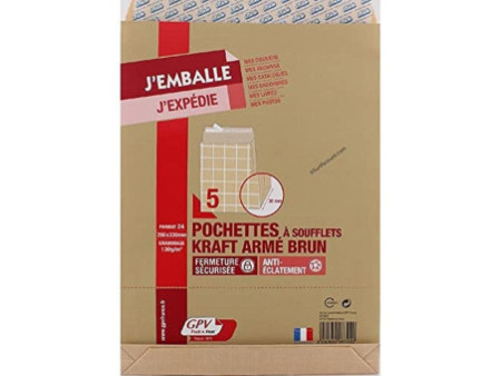 GPV Pochettes à soufflets, 24, 260 x 330 mm, kraft armé