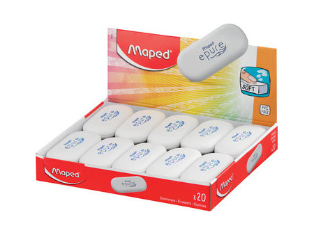 Maped Gomme plastique Epure, ovale, blanc, présentoir de 20