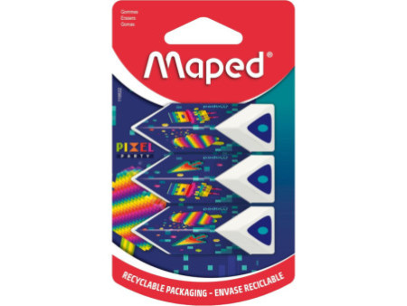 Maped Gomme en plastique Pyramide PIXEL PARTY, blister de 3