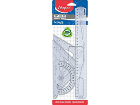 Maped Kit de géométrie MAXI, 4 pièces, transparent