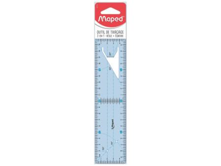 Maped Outil de traçage règle équerre 2en1, bleu transparent