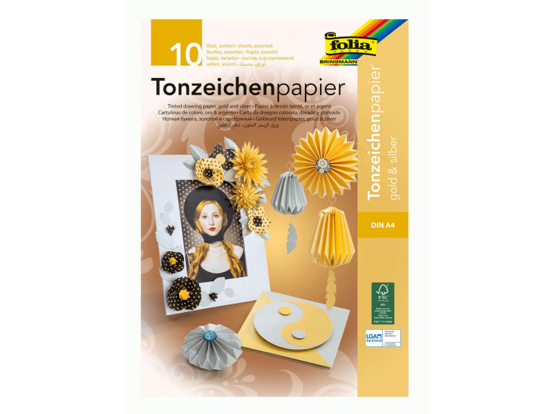 folia Bloc de papier de couleur, A4, 130 g/m2, or et argent
