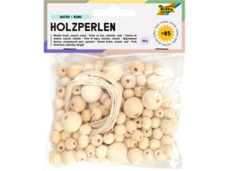 folia Perles en bois 'Nature', rond, assorti en 4 taillles