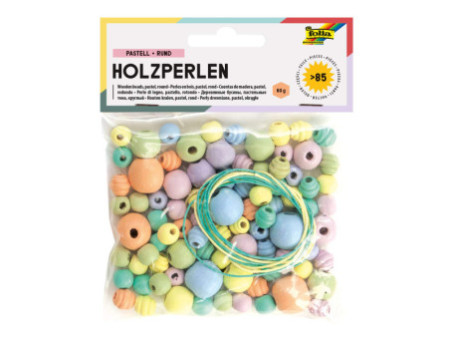 folia Perles en bois 'Pastel', rond, assorti en 4 taillles