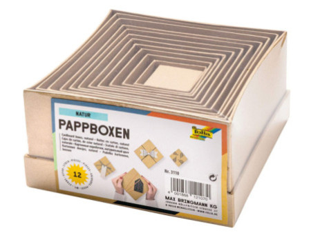 folia Boîtes en carton NATUR, carré, assortiment de 12