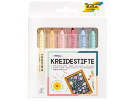 folia Crayon craie PASTEL, couleurs assorties, étui de 6